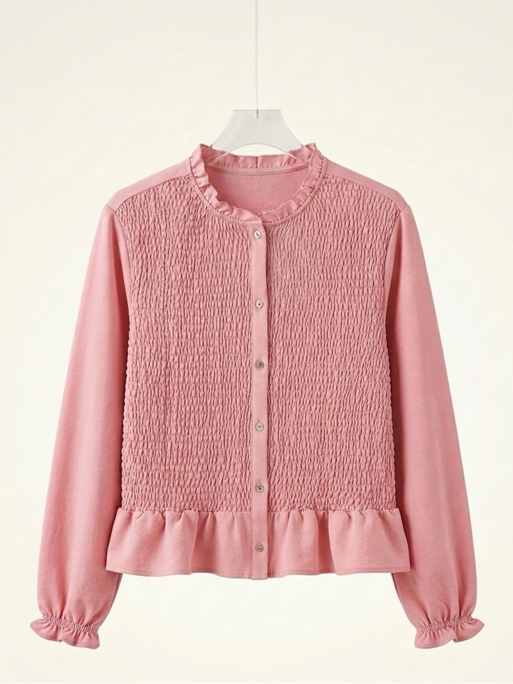 Zara girls Blush Pink Smocked Button-Front Ruffle Top - school - Barbie pink
